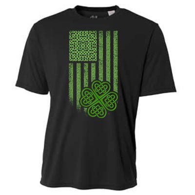 St Patrick's Day Celtic Shamrock US American Flag Cooling Performance Crew T-Shirt