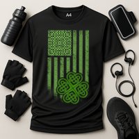 St Patrick's Day Celtic Shamrock US American Flag Cooling Performance Crew T-Shirt