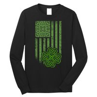 St Patrick's Day Celtic Shamrock US American Flag Long Sleeve Shirt