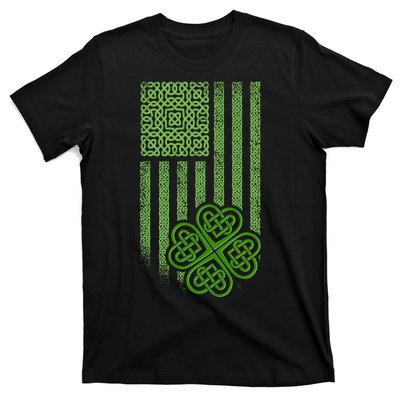 St Patrick's Day Celtic Shamrock US American Flag T-Shirt