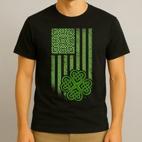 St Patrick's Day Celtic Shamrock US American Flag T-Shirt