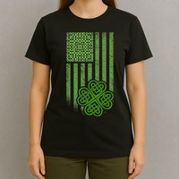 St Patrick's Day Celtic Shamrock US American Flag T-Shirt