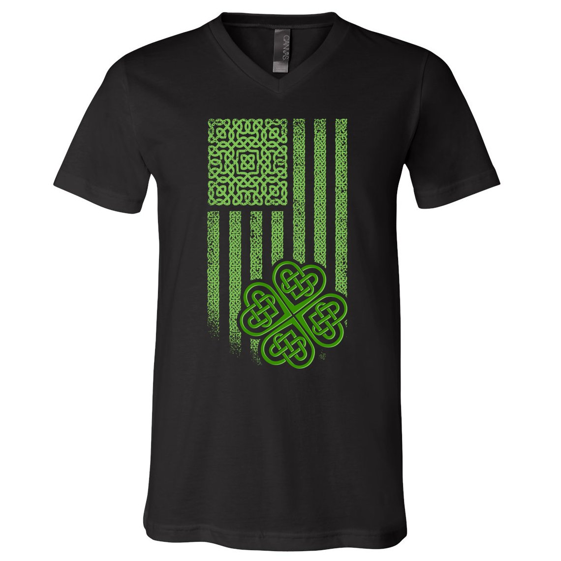 St Patrick's Day Celtic Shamrock US American Flag V-Neck T-Shirt