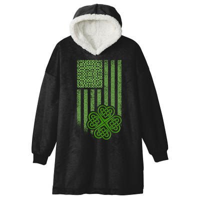 St Patrick's Day Celtic Shamrock US American Flag Hooded Wearable Blanket