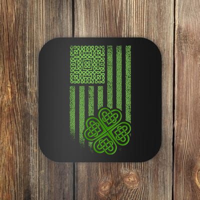 St Patrick's Day Celtic Shamrock US American Flag Coaster