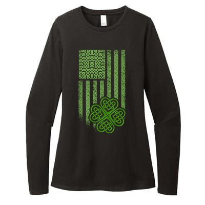 St Patrick's Day Celtic Shamrock US American Flag Womens CVC Long Sleeve Shirt