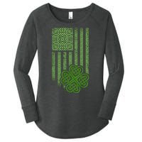 St Patrick's Day Celtic Shamrock US American Flag Women's Perfect Tri Tunic Long Sleeve Shirt