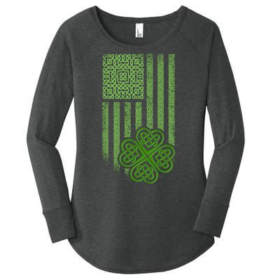 St Patrick's Day Celtic Shamrock US American Flag Women's Perfect Tri Tunic Long Sleeve Shirt