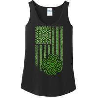 St Patrick's Day Celtic Shamrock US American Flag Ladies Essential Tank