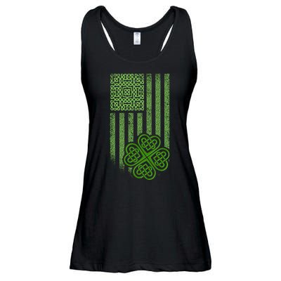 St Patrick's Day Celtic Shamrock US American Flag Ladies Essential Flowy Tank