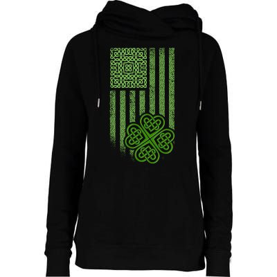 St Patrick's Day Celtic Shamrock US American Flag Womens Funnel Neck Pullover Hood