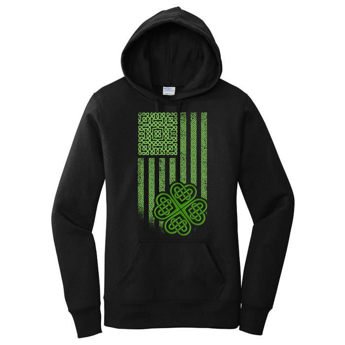 St Patrick's Day Celtic Shamrock US American Flag Women's Pullover Hoodie