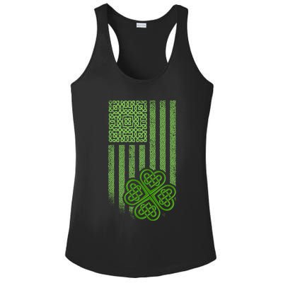 St Patrick's Day Celtic Shamrock US American Flag Ladies PosiCharge Competitor Racerback Tank