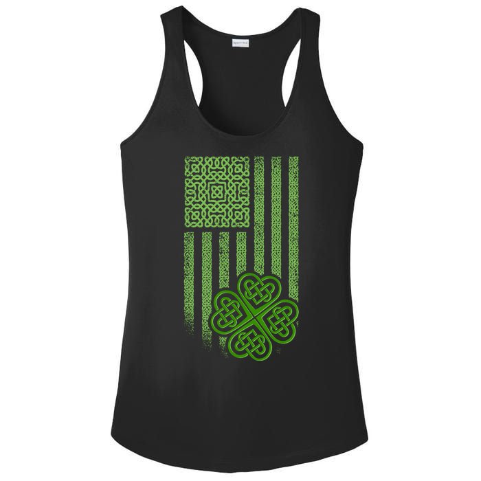 St Patrick's Day Celtic Shamrock US American Flag Ladies PosiCharge Competitor Racerback Tank