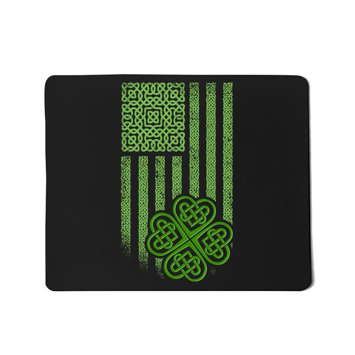 St Patrick's Day Celtic Shamrock US American Flag Mousepad