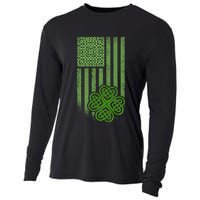 St Patrick's Day Celtic Shamrock US American Flag Cooling Performance Long Sleeve Crew