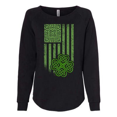 St Patrick's Day Celtic Shamrock US American Flag Womens California Wash Sweatshirt