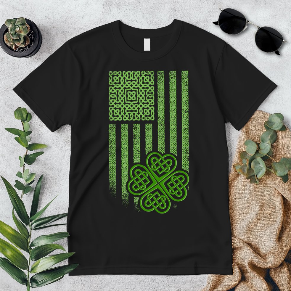 St Patrick's Day Celtic Shamrock US American Flag Premium T-Shirt