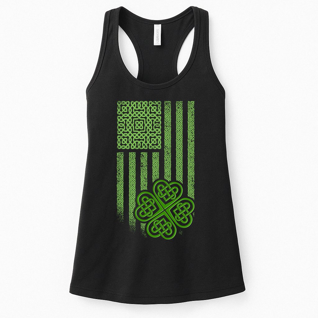 St Patrick's Day Celtic Shamrock US American Flag Womens Tank Top
