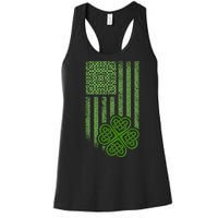 St Patrick's Day Celtic Shamrock US American Flag Women's Racerback Tank