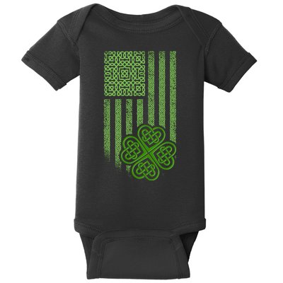 St Patrick's Day Celtic Shamrock US American Flag Baby Bodysuit