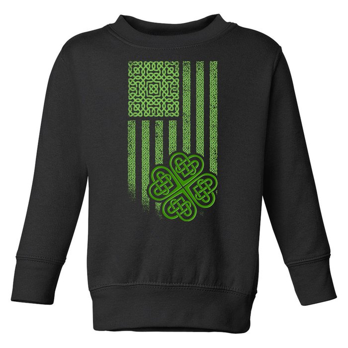 St Patrick's Day Celtic Shamrock US American Flag Toddler Sweatshirt