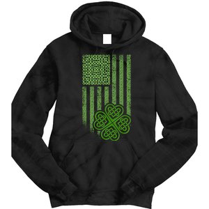 St Patrick's Day Celtic Shamrock US American Flag Tie Dye Hoodie