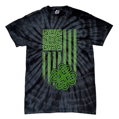 St Patrick's Day Celtic Shamrock US American Flag Tie-Dye T-Shirt
