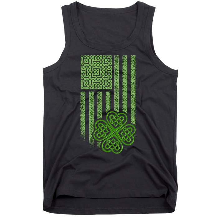 St Patrick's Day Celtic Shamrock US American Flag Tank Top