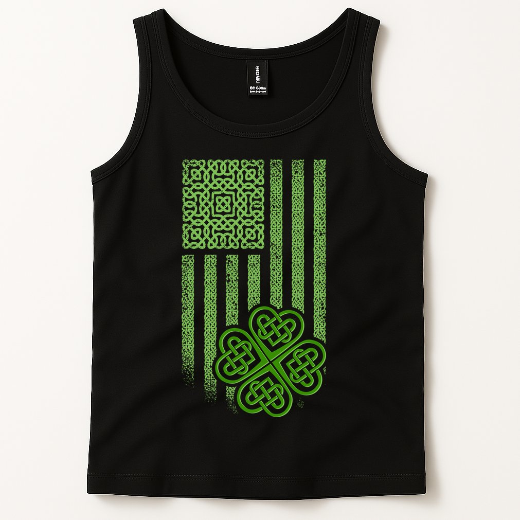 St Patrick's Day Celtic Shamrock US American Flag Tank Top