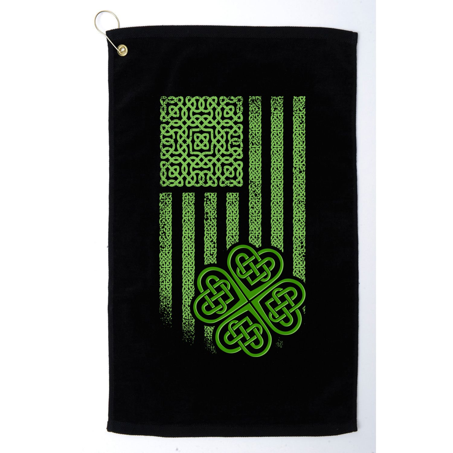 St Patrick's Day Celtic Shamrock US American Flag Golf Towel