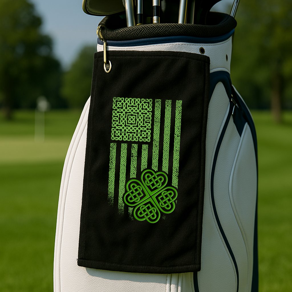 St Patrick's Day Celtic Shamrock US American Flag Golf Towel