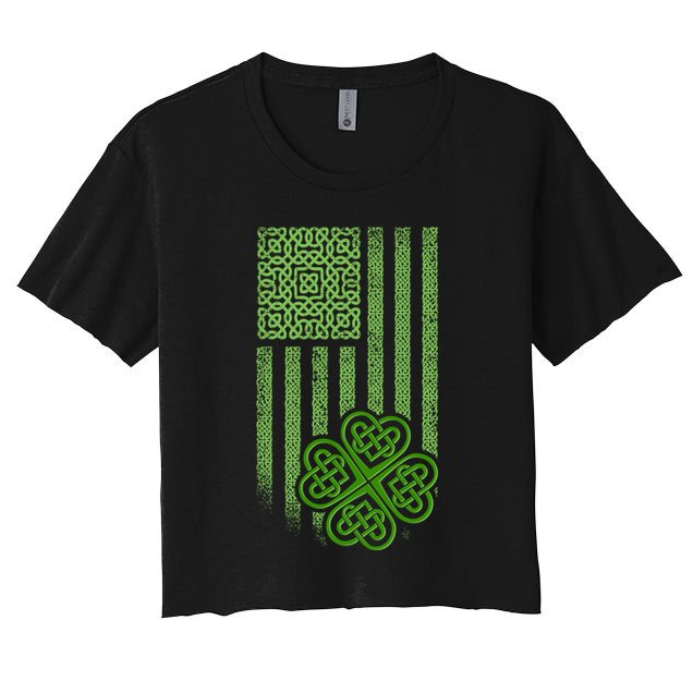 St Patrick's Day Celtic Shamrock US American Flag Crop Top