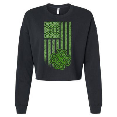 St Patrick's Day Celtic Shamrock US American Flag Cropped Pullover Crew