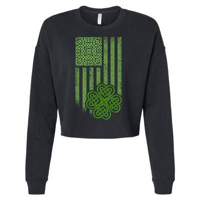 St Patrick's Day Celtic Shamrock US American Flag Cropped Pullover Crew