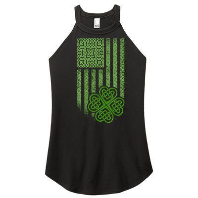 St Patrick's Day Celtic Shamrock US American Flag Women's Perfect Tri Rocker Tank