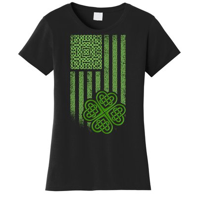 St Patrick's Day Celtic Shamrock US American Flag Women's T-Shirt