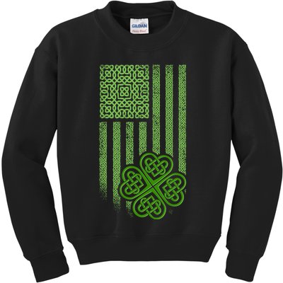 St Patrick's Day Celtic Shamrock US American Flag Kids Sweatshirt