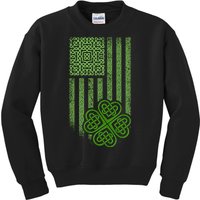 St Patrick's Day Celtic Shamrock US American Flag Kids Sweatshirt