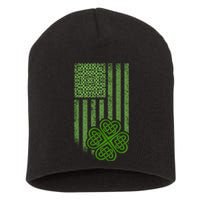 St Patrick's Day Celtic Shamrock US American Flag Short Acrylic Beanie