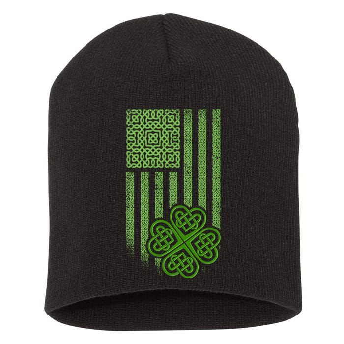 St Patrick's Day Celtic Shamrock US American Flag Short Acrylic Beanie