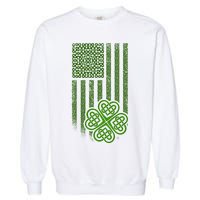 St Patrick's Day Celtic Shamrock US American Flag Garment-Dyed Sweatshirt