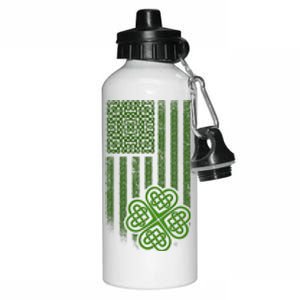 St Patrick's Day Celtic Shamrock US American Flag Aluminum Water Bottle