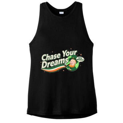 St Patrick's Day Chase Your Dreams With Whiskey Ladies PosiCharge Tri-Blend Wicking Tank