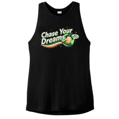 St Patrick's Day Chase Your Dreams With Whiskey Ladies PosiCharge Tri-Blend Wicking Tank