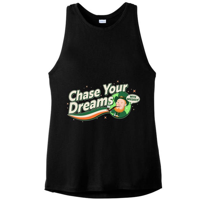 St Patrick's Day Chase Your Dreams With Whiskey Ladies PosiCharge Tri-Blend Wicking Tank