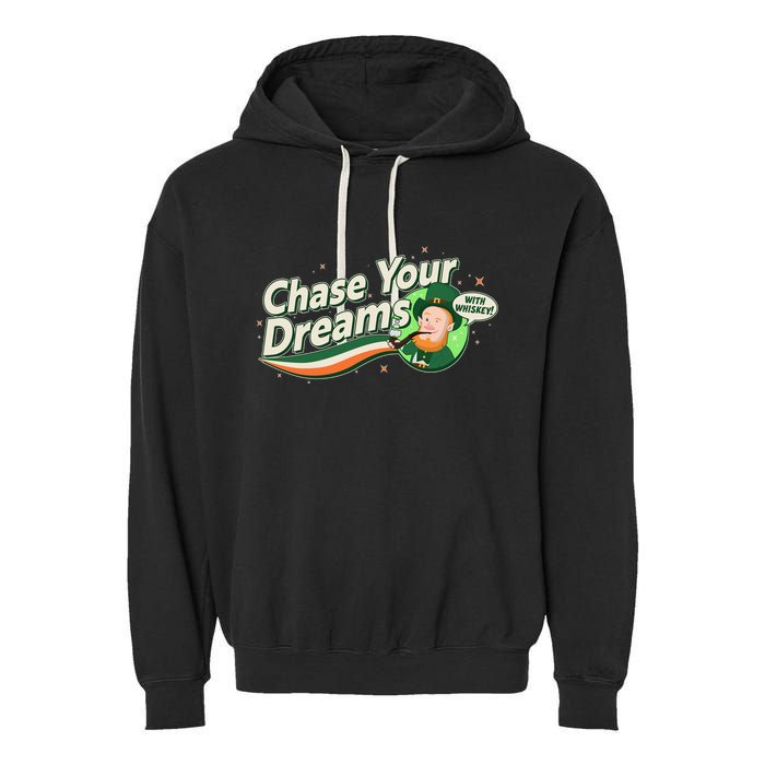 St Patrick's Day Chase Your Dreams With Whiskey Garment-Dyed Fleece Hoodie