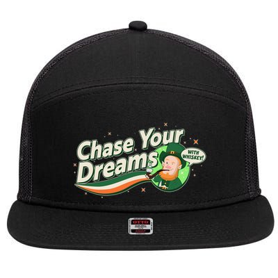 St Patrick's Day Chase Your Dreams With Whiskey 7 Panel Mesh Trucker Snapback Hat