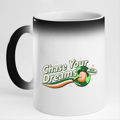 St Patrick's Day Chase Your Dreams With Whiskey 11oz Black Color Changing Mug