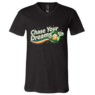 St Patrick's Day Chase Your Dreams With Whiskey V-Neck T-Shirt